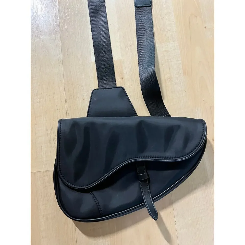 Unbranded Black Nylon Saddle Bag Crossbody Purse Y2K Streetwear Utility Unisex
